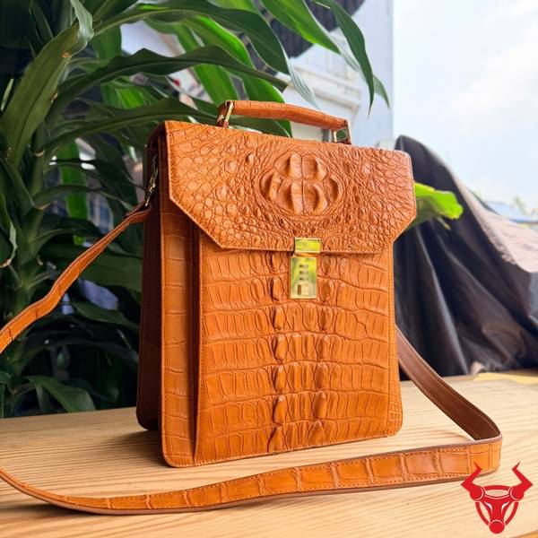 Cặp xách công sở CTA4 da cá sấu gù màu vàng cam quyền lực