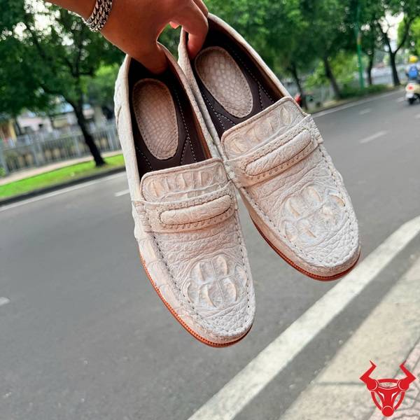 Giày lười da cá sấu bạch tạng đế cao 7cm phong cách đẳng cấp