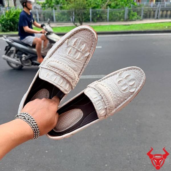 Giày lười da cá sấu bạch tạng đế 7cm chuẩn form cao cấp