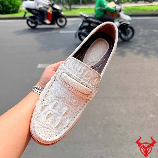 Giày lười da cá sấu gù bạch tạng cao cấp đế 7cm