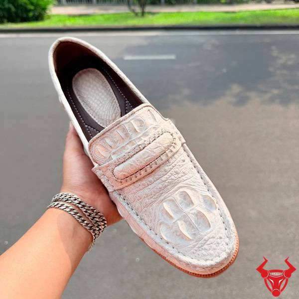 Giày lười da cá sấu bạch tạng đế cao 7cm sang trọng