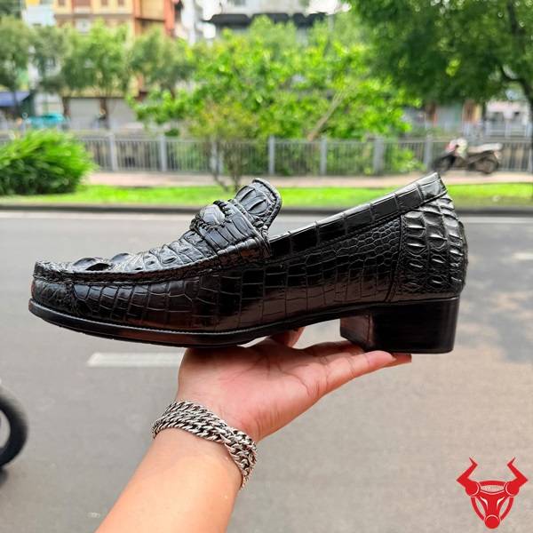 Giày lười da cá sấu gù màu đen đế cao 7cm phong cách doanh nhân GCA4