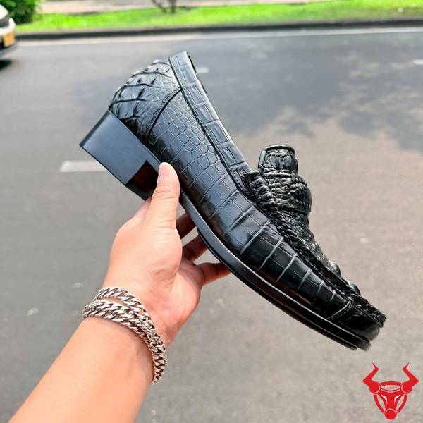 Giày lười da cá sấu gù màu đen đế cao 7cm sang trọng GCA4