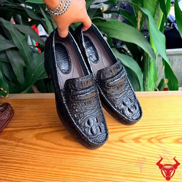 Giày lười da cá sấu gù màu đen đế cao 7cm GCA4 cao cấp