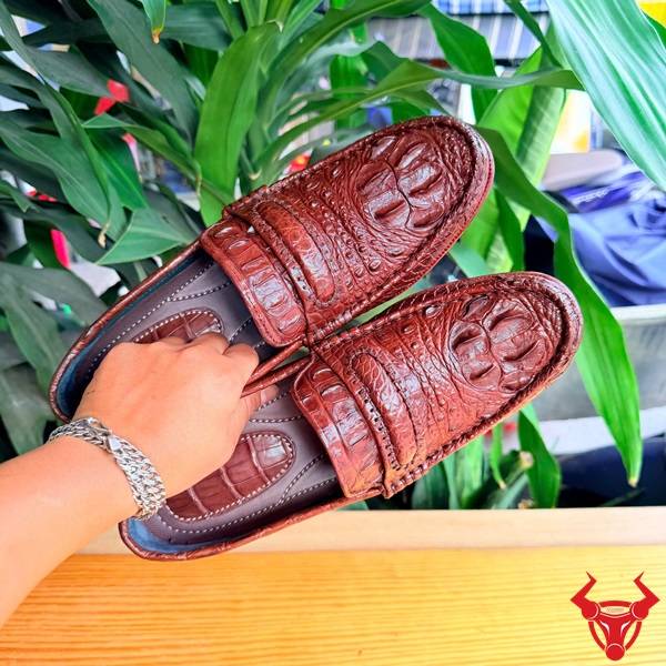 Giày lười đế cao da cá sấu gù sang trọng nam