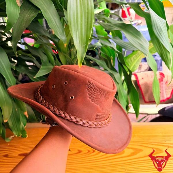 Mũ cao bồi da bò sáp nâu đỏ phong cách bụi bặm đẳng cấp