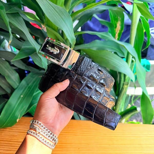 Thắt Lưng Liền Da Cá Sấu TLA4B4 Màu Đen Lịch Lãm Sang Trọng Dây lưng da cá sấu gù lưng TLA4B4 bản 4cm đen bóng.