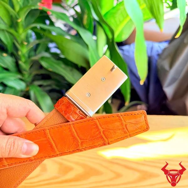 Thắt lưng da cá sấu TSK122 phong cách nổi bật màu vàng cam