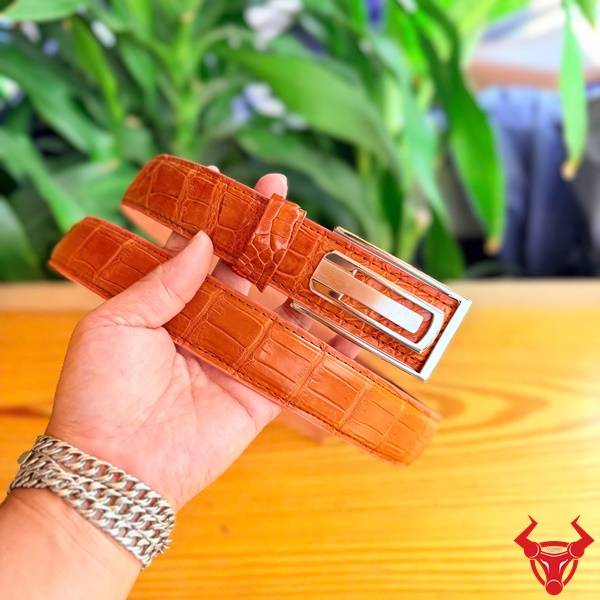 Thắt lưng da cá sấu Thái Lan TSK131-A màu vàng cam nổi bật