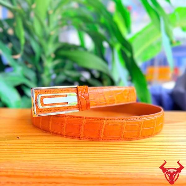 Thắt lưng da cá sấu TSK131-A phong cách nổi bật màu vàng cam