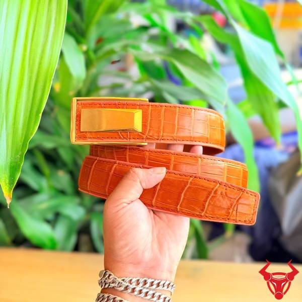 Thắt lưng da cá sấu TSK131-B màu vàng cam thời trang