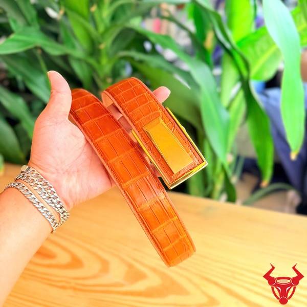 Thắt lưng da cá sấu Thái Lan TSK131-B màu vàng cam nổi bật