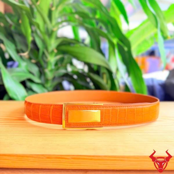 Thắt lưng da cá sấu TSK131-B phong cách nổi bật màu vàng cam