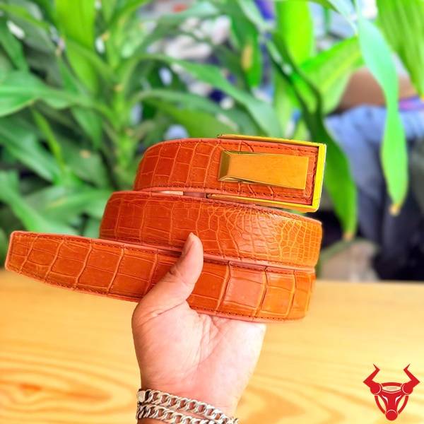 Thắt lưng da cá sấu Thái Lan dây liền TSK131-B màu vàng cam