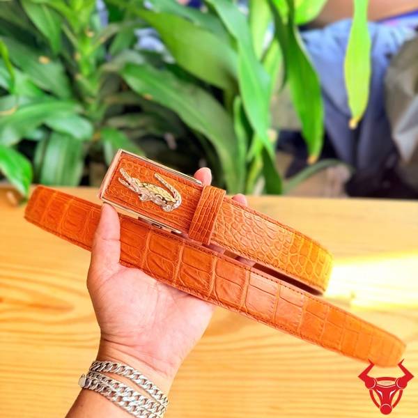 Thắt lưng da cá sấu Thái Lan TSK135 màu vàng cam nổi bật