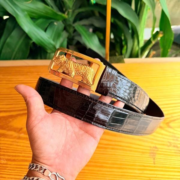Tổng thể mẫu thắt lưng nam da cá sấu TSK132 khóa hổ vàng.