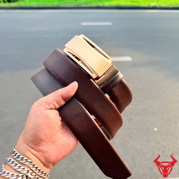 Thắt lưng nam da bò Nappa nâu khóa tự động bền đẹp