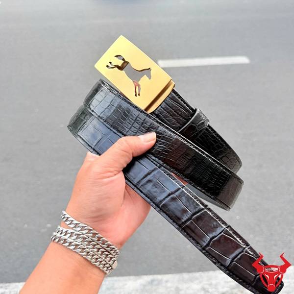 Dây nịt nam da cá sấu liền bụng TSK4 khóa thép con ngựa đẳng cấp