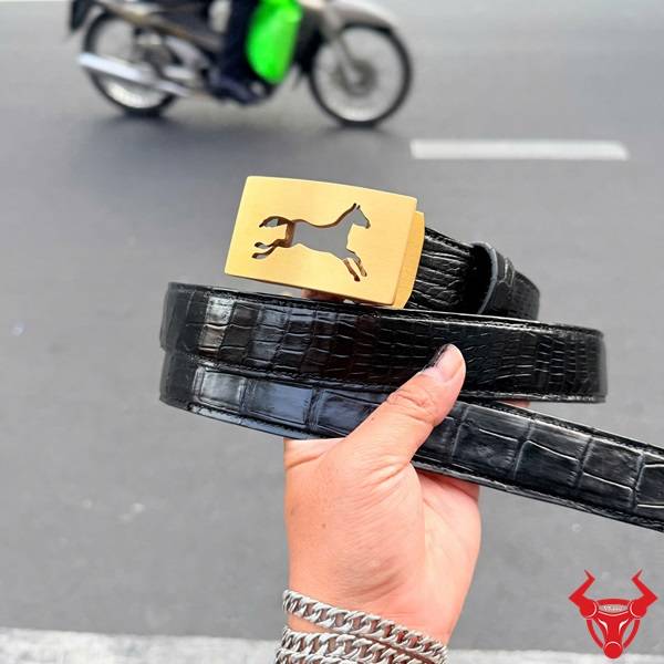 Thắt lưng da cá sấu liền bụng TSK4 khóa thép hình ngựa lịch lãm