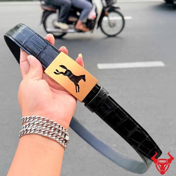 Thắt lưng nam cao cấp TSK4 da cá sấu liền bụng khóa thép ngựa