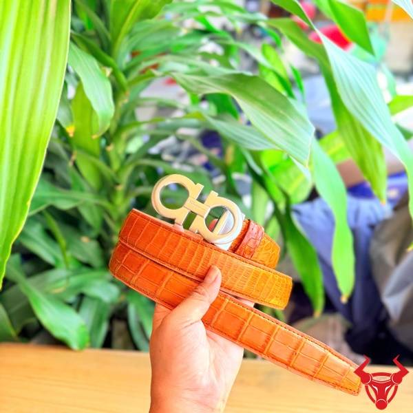 Thắt lưng da cá sấu Thái Lan TSK90 màu vàng cam nổi bật