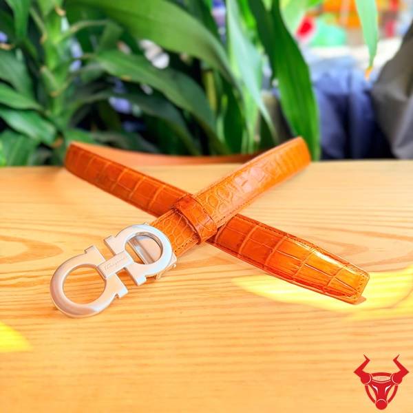 Thắt lưng da cá sấu TSK90 phong cách nổi bật màu vàng cam