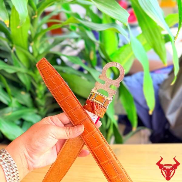 Thắt lưng da cá sấu TSK90 màu vàng cam thời trang