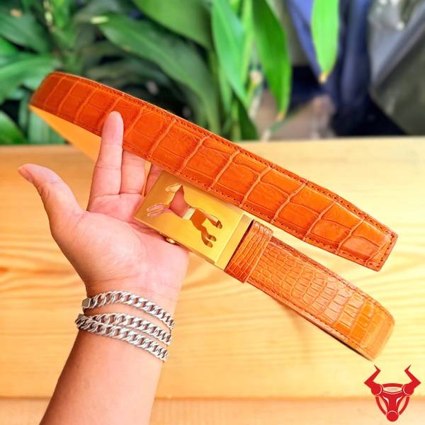 Thắt lưng da cá sấu TSK4 khóa lăn đồng đúc cao cấp