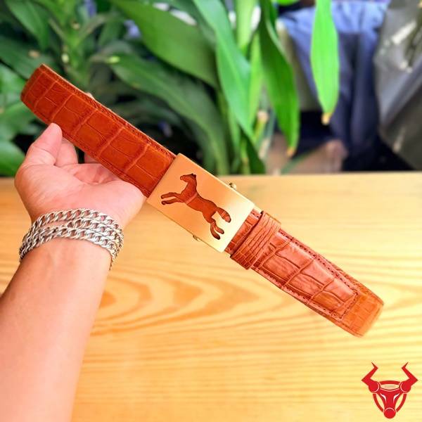 Thắt lưng da cá sấu Thái Lan TSK4 màu vàng cam nổi bật