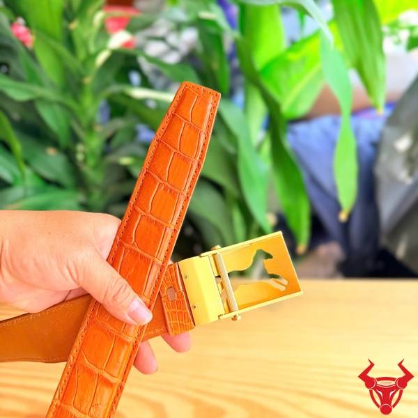 Thắt lưng da cá sấu TSK4 phong cách nổi bật màu vàng cam
