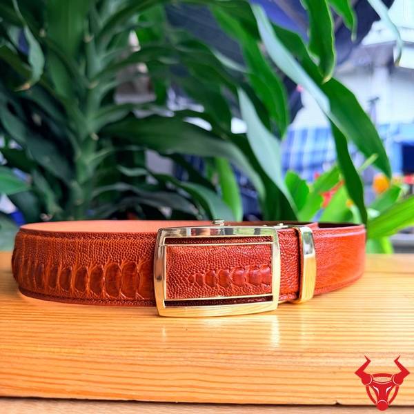 Thắt lưng nam da đà điểu nâu đỏ chuẩn form