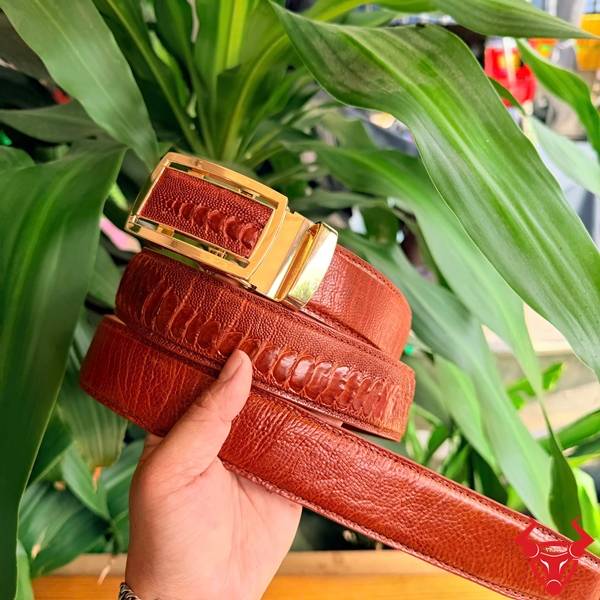 Dây nịt da đà điểu vảy chân TLD1 màu nâu đỏ sáng