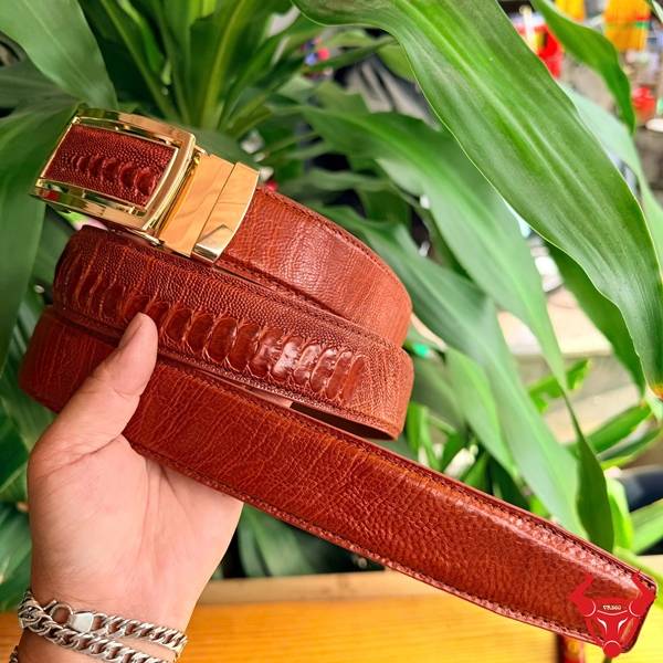 Dây lưng nam da đà điểu màu nâu đỏ sáng