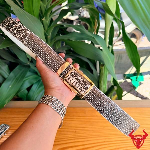 Thắt lưng da rắn hổ mang TLA16B2 khóa vàng cá tính cao cấp