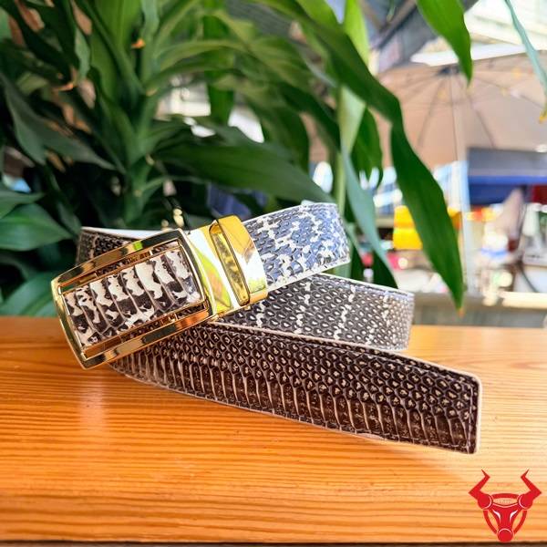 Dây nịt nam da rắn hổ mang TLA16B2 khóa vàng hiện đại