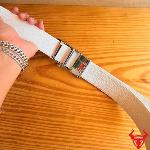 Dây lưng nam cao cấp TLA16B2 da rắn hổ mang khóa trắng