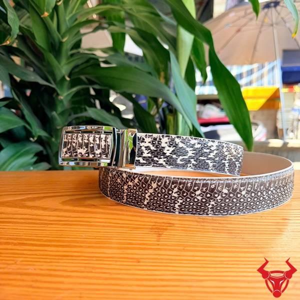 Thắt lưng da rắn hổ mang TLA16B2 khóa trắng độc đáo cao cấp