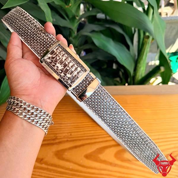 Thắt lưng nam da rắn hổ mang TLA16B2 khóa trắng đẳng cấp