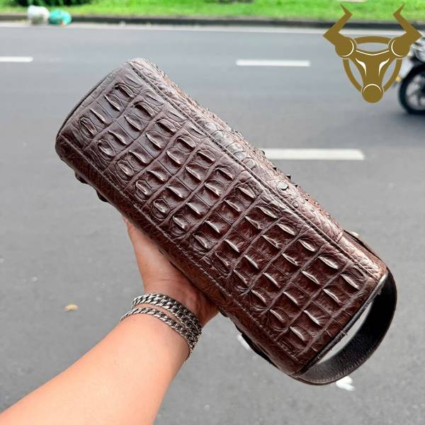 Túi clutch hộp da cá sấu màu nâu đất sang trọng cao cấp