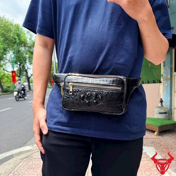 Túi bao tử da cá sấu màu đen bền đẹp gọn nhẹ