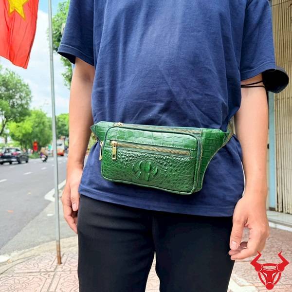 Túi bao tử da cá sấu xanh lá đa năng nhỏ gọn tiện dụng