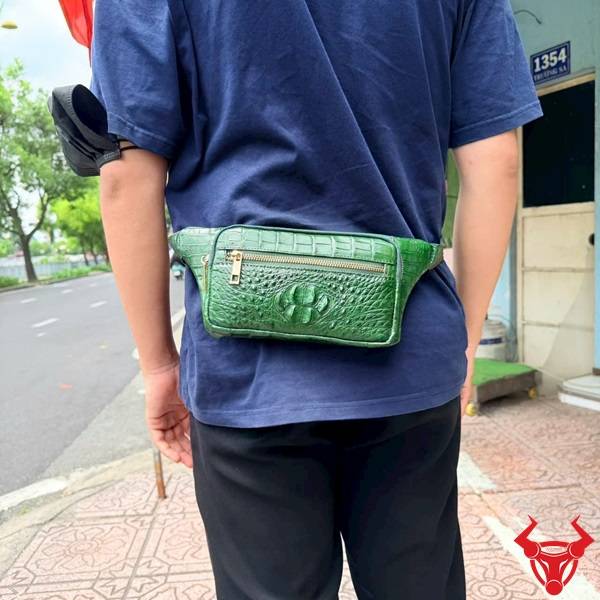 Túi bao tử da cá sấu màu xanh lá bền đẹp gọn nhẹ