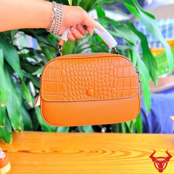 Túi xách nữ TDN42 da bò vân cá sấu màu vàng cam cao cấp