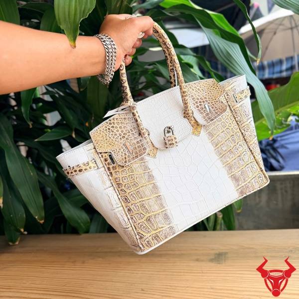 Túi xách nữ da cá sấu bạch tạng TCBA8 nhũ vàng sang trọng