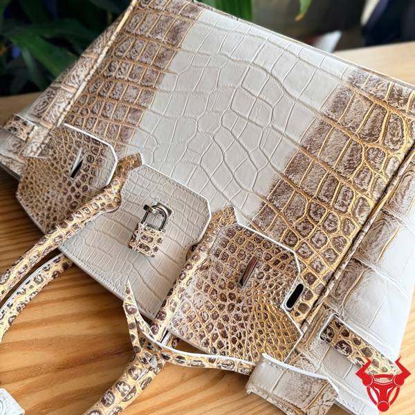 Túi xách nữ da cá sấu bạch tạng TCBA8 nhũ vàng size 28