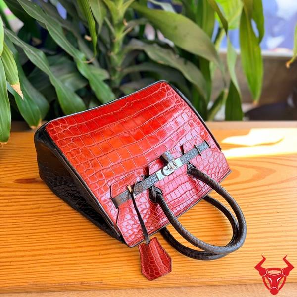 Túi nữ da bụng cá sấu màu đỏ cao cấp phong cách thanh lịch sang trọng