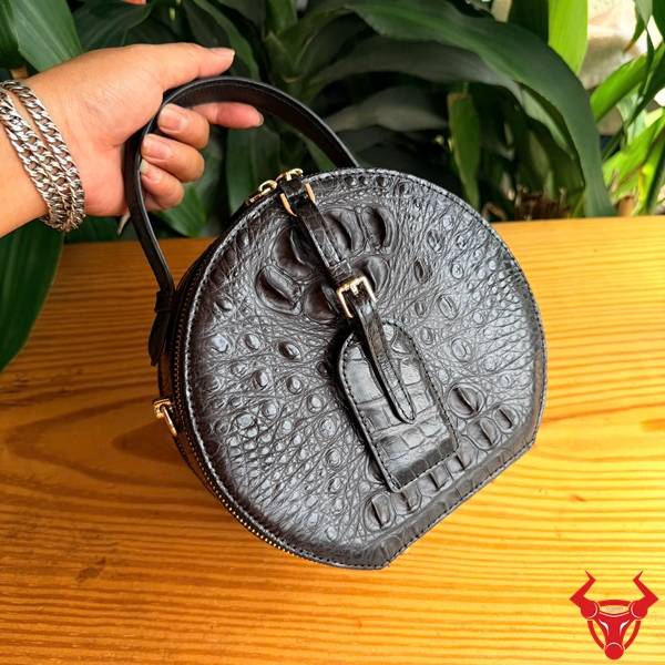 Túi Xách Da Cá Sấu TWBA4 Đen Tinh Tế Túi xách da cá sấu TWBA4 cao cấp form tròn