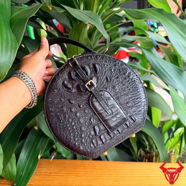 Túi Xách Da Cá Sấu Gù Lưng TWBA4 Đen Nữ Tính Túi xách da cá sấu TWBA4 form tròn thời trang