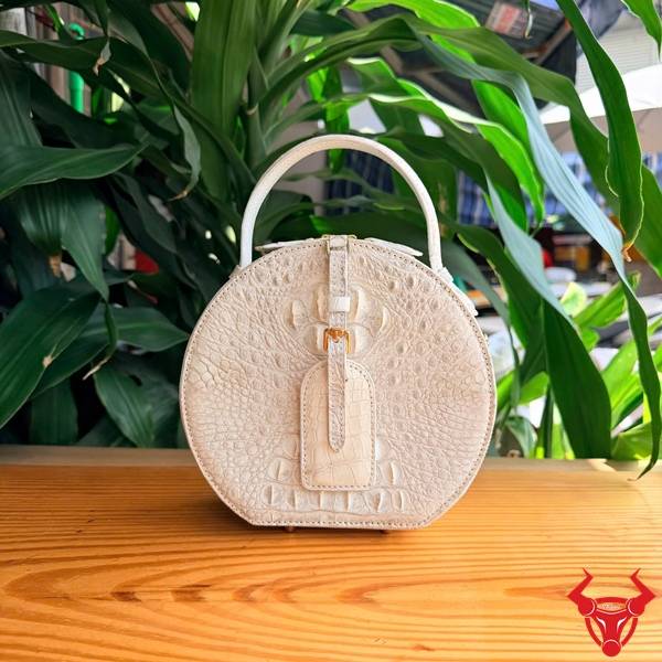 Túi xách nữ da gù cá sấu TWBA4 màu bạch tạng form tròn