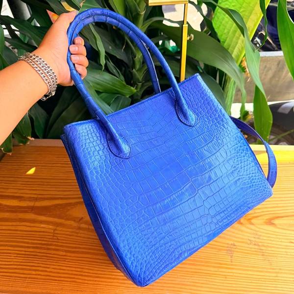 Túi Tote HM-2 da cá sấu màu xanh dương hàng hiệu chính hãng.